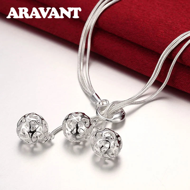 Aravant Silver Jewelry Sets Tassel Balls Drop Earrings Necklaces