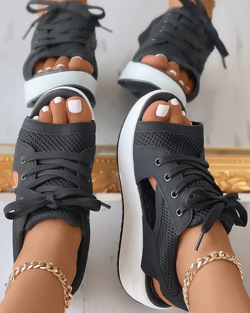 Cutout Lace-up Muffin Sandals - SavageBiz