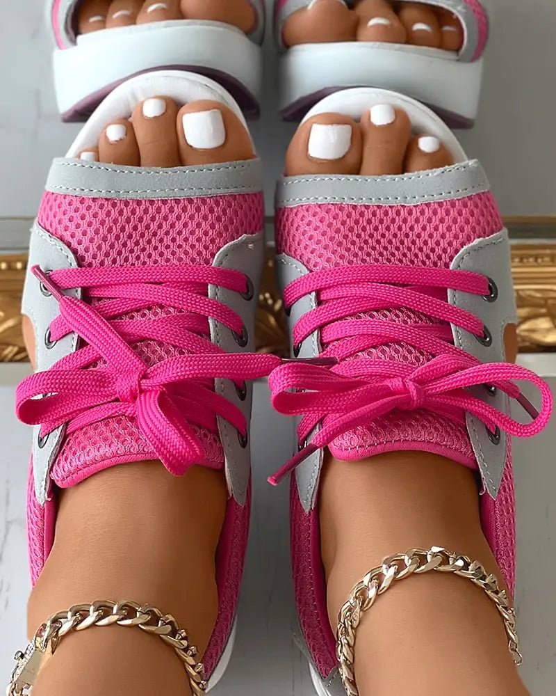 Cutout Lace-up Muffin Sandals - SavageBiz