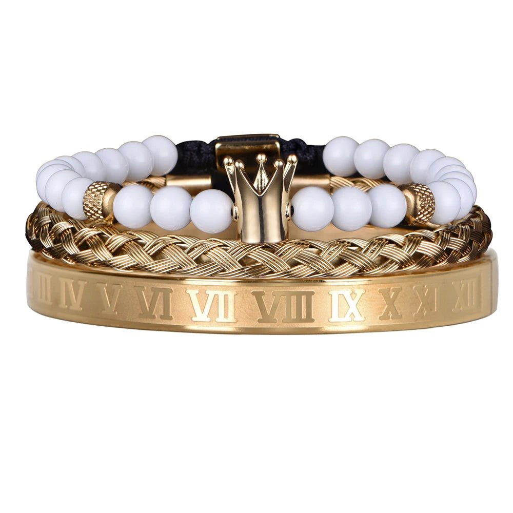 Luxury Set Crown Charm Gold Color Skull Bracelet - SavageBiz