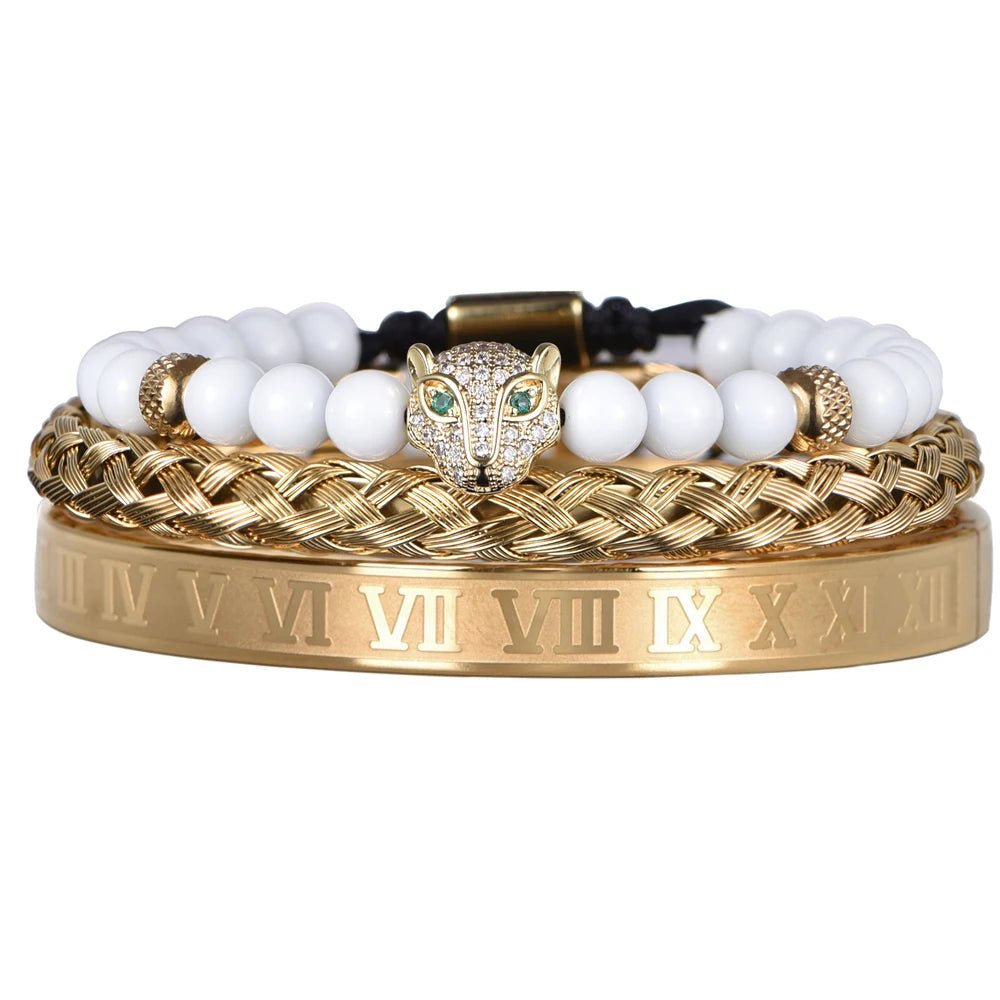 Luxury Set Crown Charm Gold Color Skull Bracelet - SavageBiz