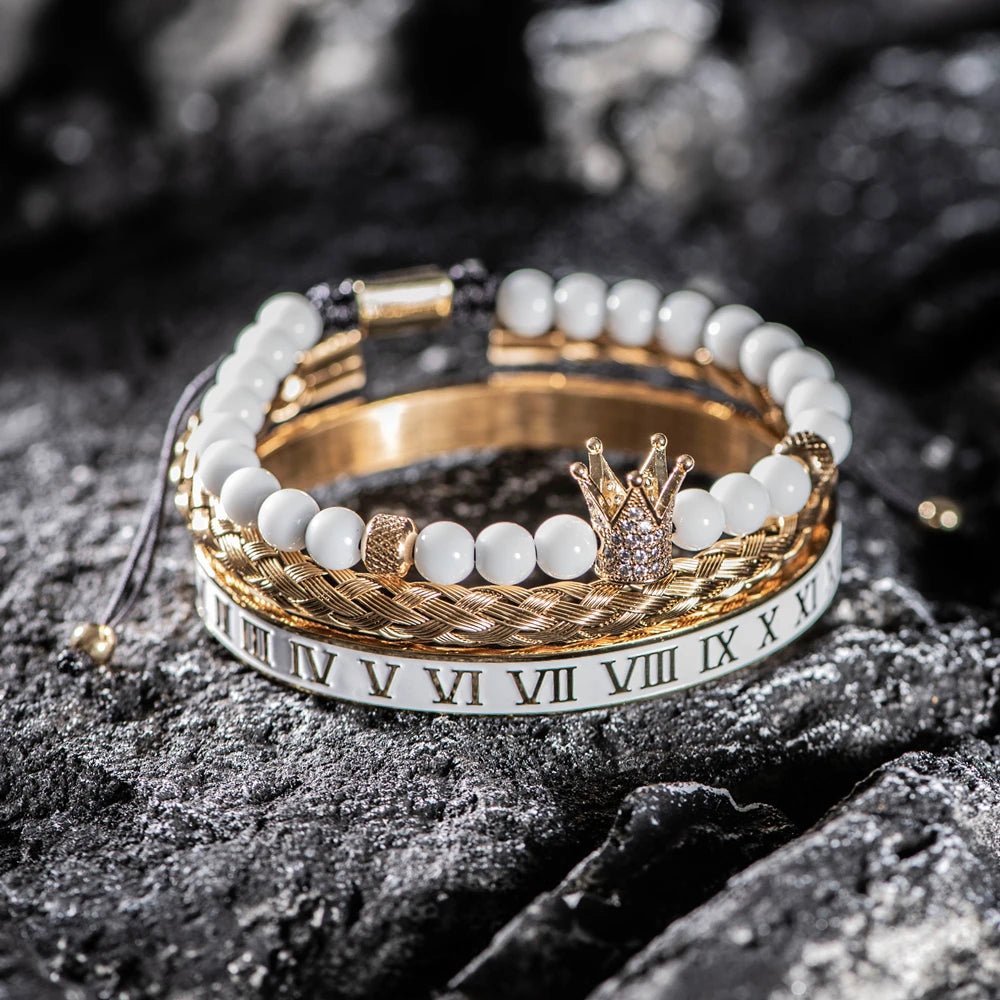 Luxury Set Crown Charm Gold Color Skull Bracelet - SavageBiz