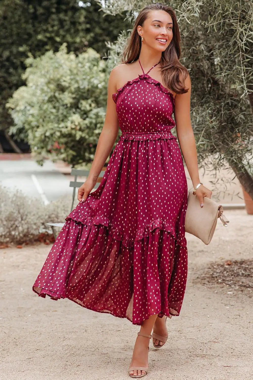 Red Polka Dot Long Dress - SavageBiz