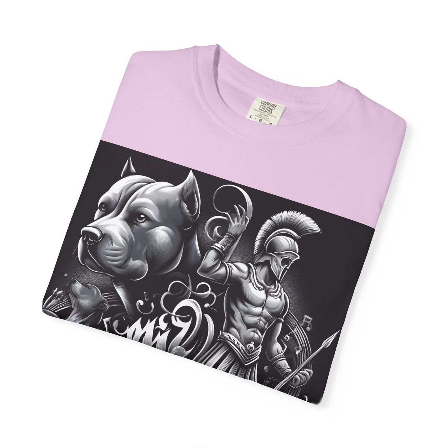 Spartan & Pitbull Graphic T-Shirt — Musical Warrior Tattoo-Style Tee