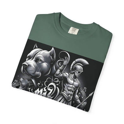 Spartan & Pitbull Graphic T-Shirt — Musical Warrior Tattoo-Style Tee