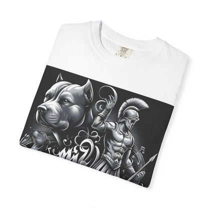Spartan & Pitbull Graphic T-Shirt — Musical Warrior Tattoo-Style Tee