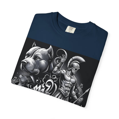 Spartan & Pitbull Graphic T-Shirt — Musical Warrior Tattoo-Style Tee