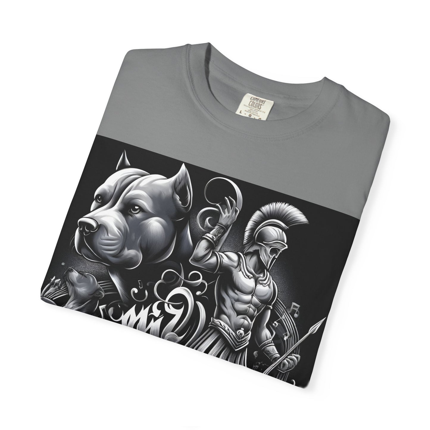 Spartan & Pitbull Graphic T-Shirt — Musical Warrior Tattoo-Style Tee