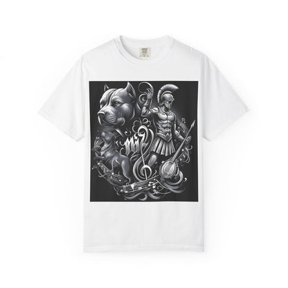 Spartan & Pitbull Graphic T-Shirt — Musical Warrior Tattoo-Style Tee