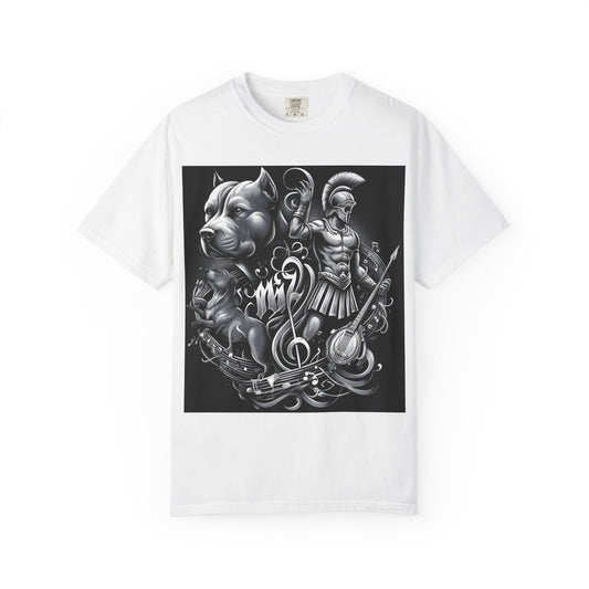 Spartan & Pitbull Graphic T-Shirt — Musical Warrior Tattoo-Style Tee