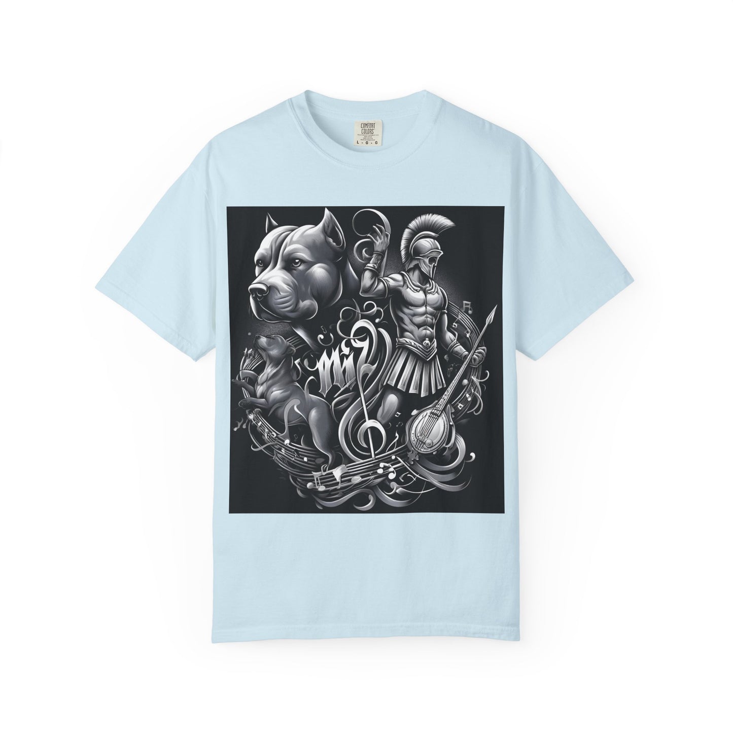 Spartan & Pitbull Graphic T-Shirt — Musical Warrior Tattoo-Style Tee