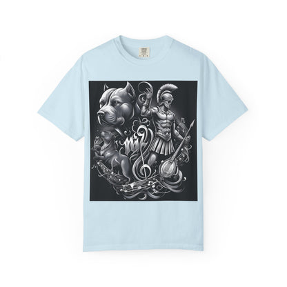 Spartan & Pitbull Graphic T-Shirt — Musical Warrior Tattoo-Style Tee