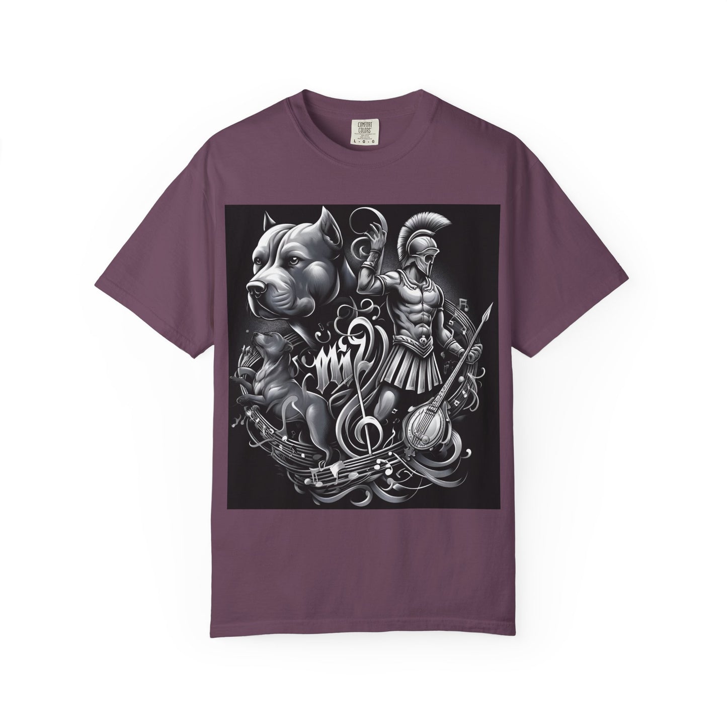 Spartan & Pitbull Graphic T-Shirt — Musical Warrior Tattoo-Style Tee