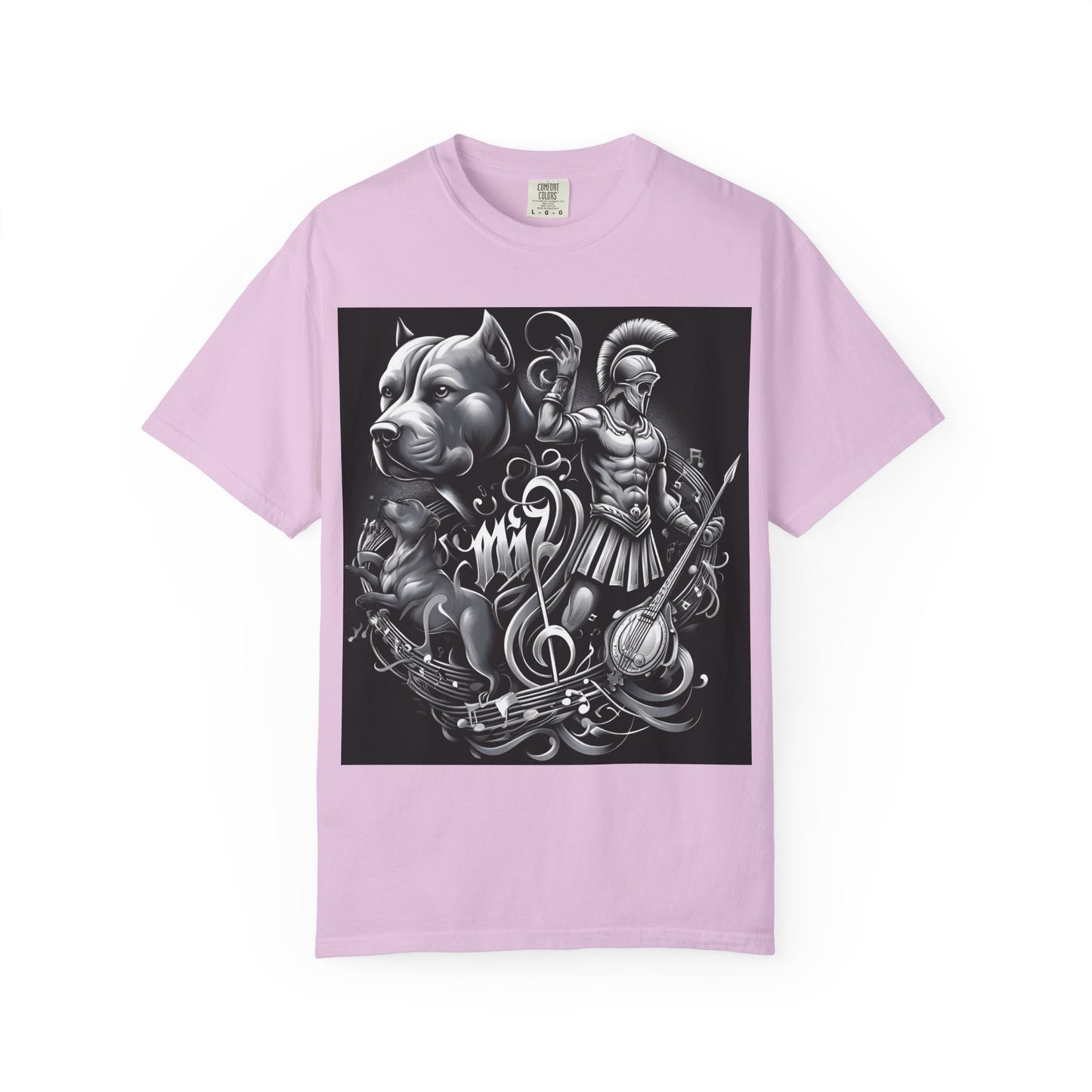 Spartan & Pitbull Graphic T-Shirt — Musical Warrior Tattoo-Style Tee