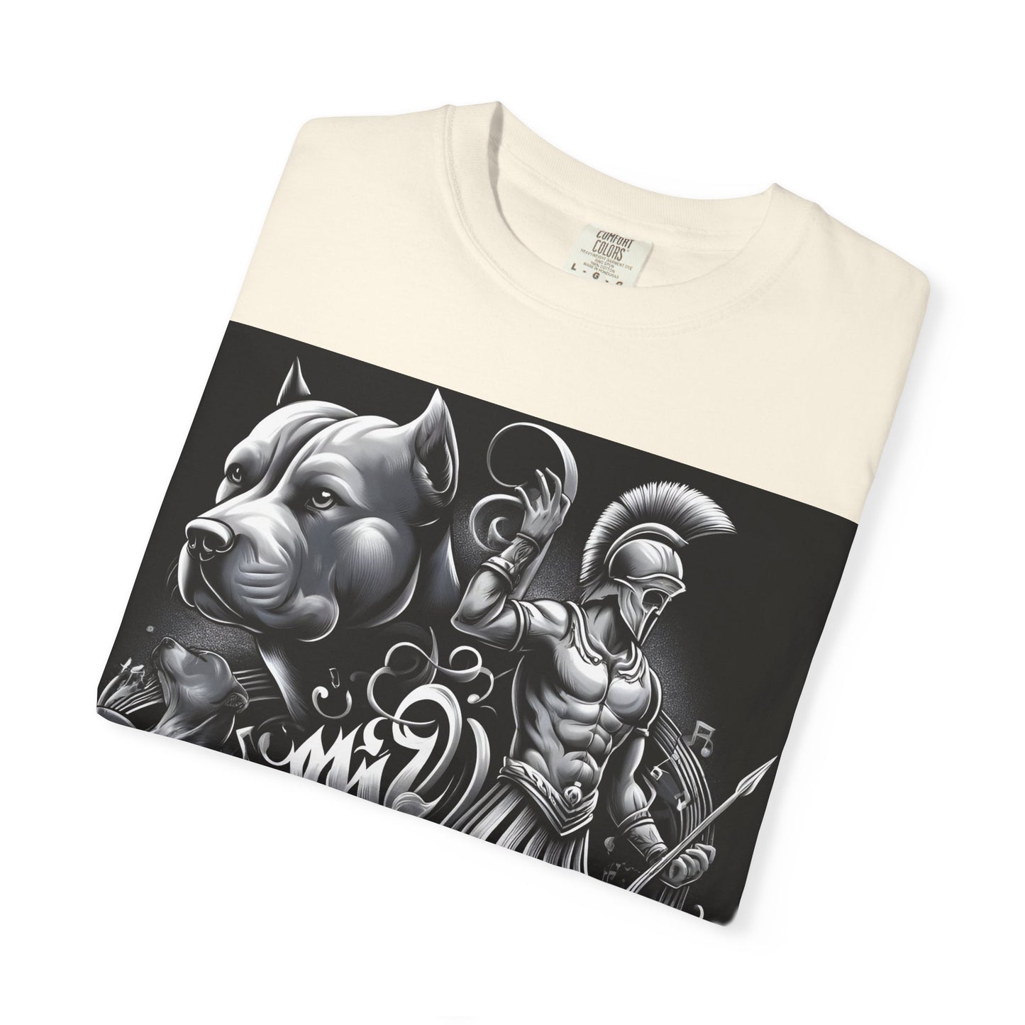 Spartan & Pitbull Graphic T-Shirt — Musical Warrior Tattoo-Style Tee