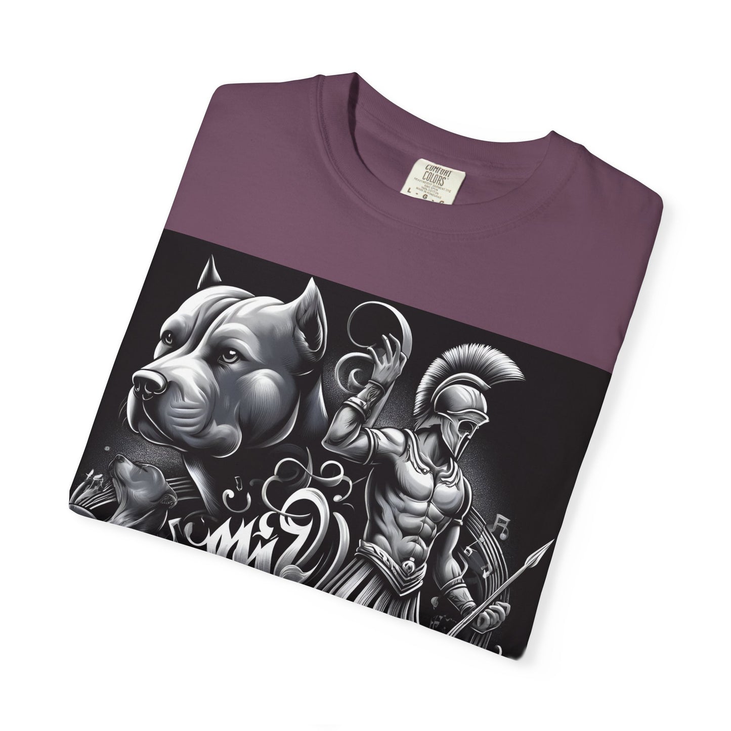 Spartan & Pitbull Graphic T-Shirt — Musical Warrior Tattoo-Style Tee