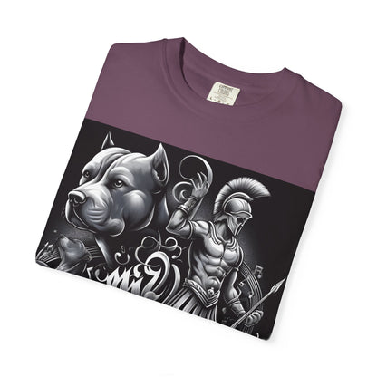 Spartan & Pitbull Graphic T-Shirt — Musical Warrior Tattoo-Style Tee