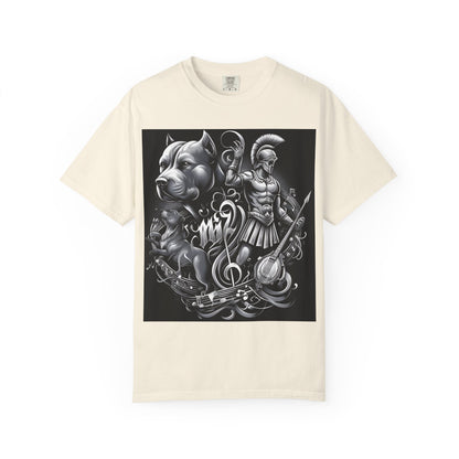 Spartan & Pitbull Graphic T-Shirt — Musical Warrior Tattoo-Style Tee