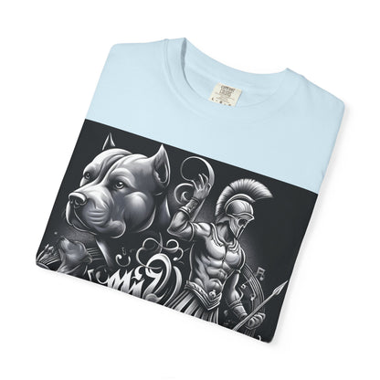 Spartan & Pitbull Graphic T-Shirt — Musical Warrior Tattoo-Style Tee