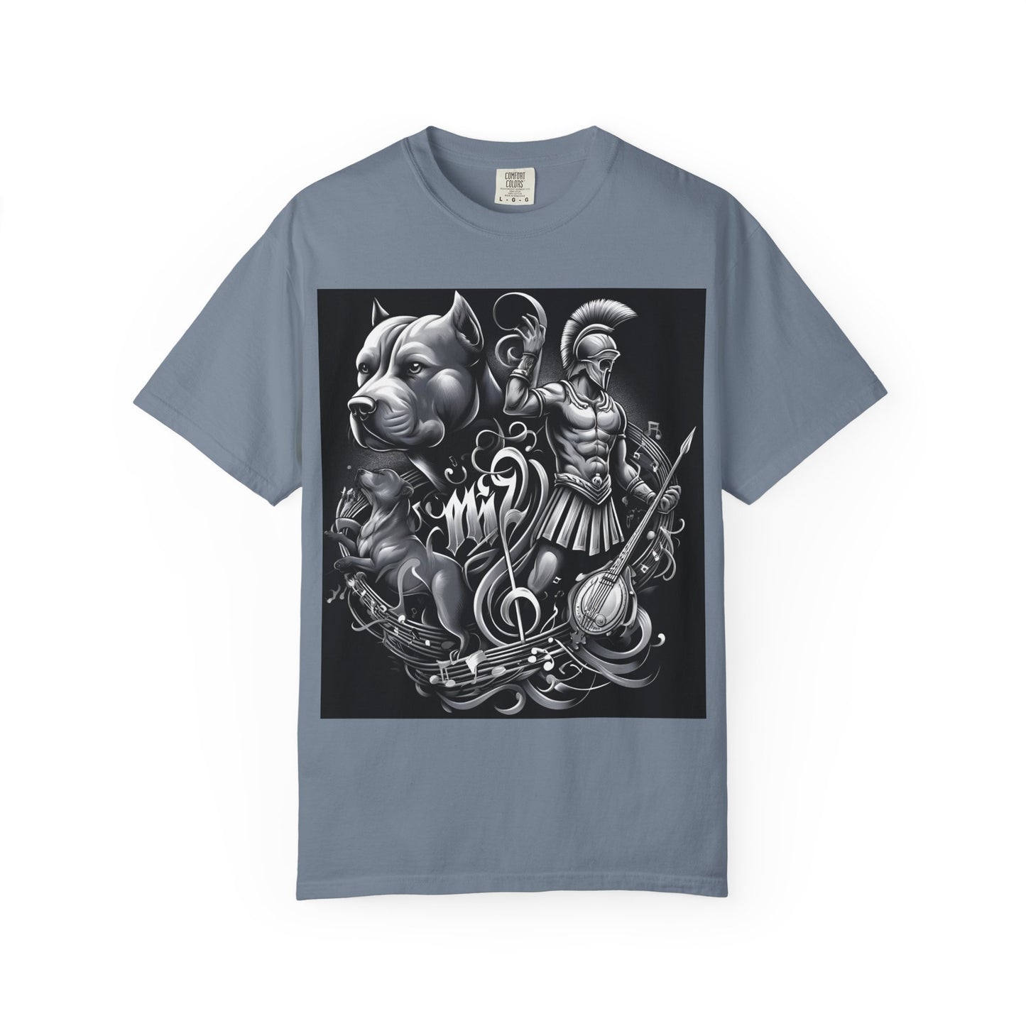 Spartan & Pitbull Graphic T-Shirt — Musical Warrior Tattoo-Style Tee