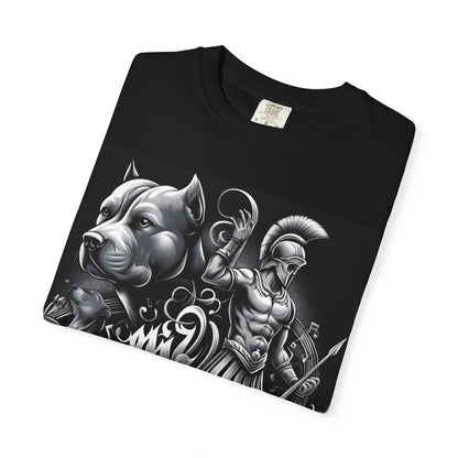 Spartan & Pitbull Graphic T-Shirt — Musical Warrior Tattoo-Style Tee