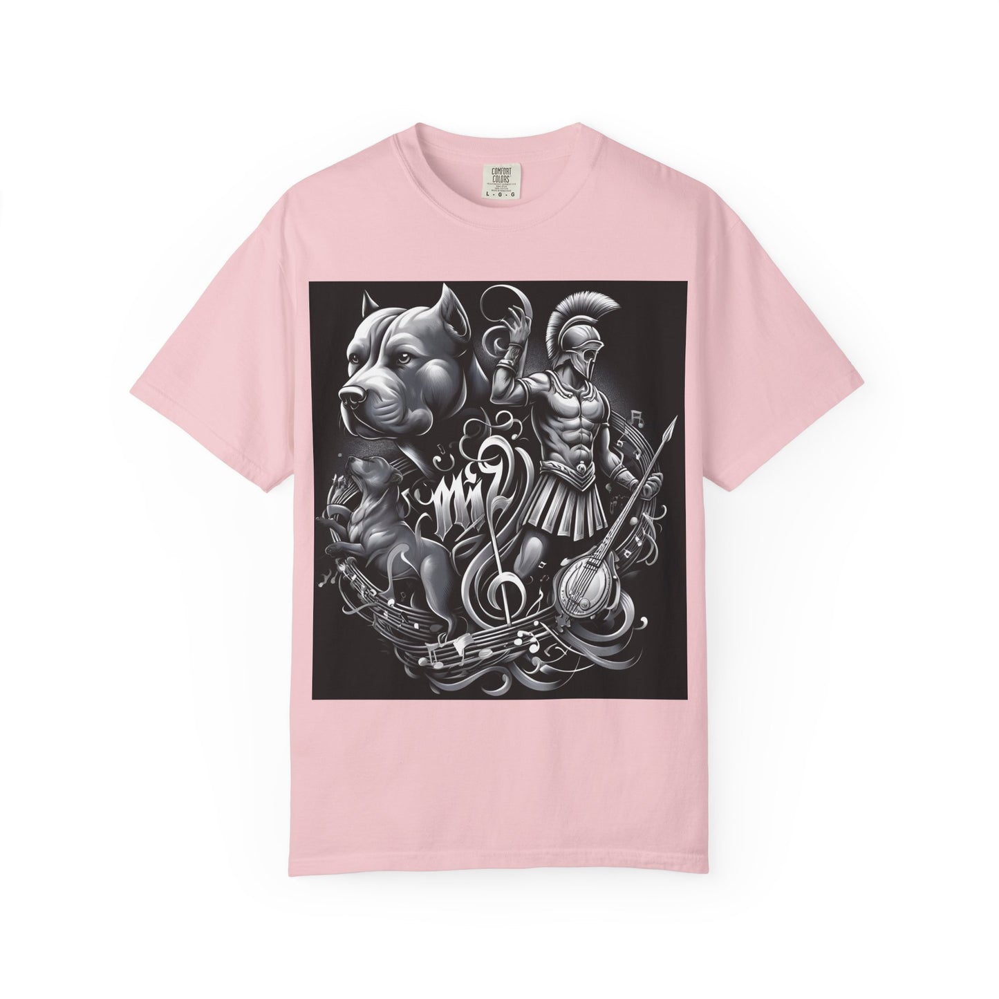 Spartan & Pitbull Graphic T-Shirt — Musical Warrior Tattoo-Style Tee