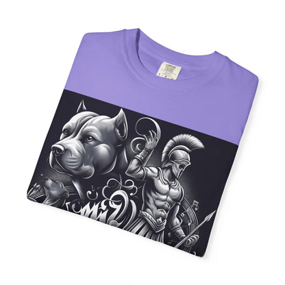 Spartan & Pitbull Graphic T-Shirt — Musical Warrior Tattoo-Style Tee
