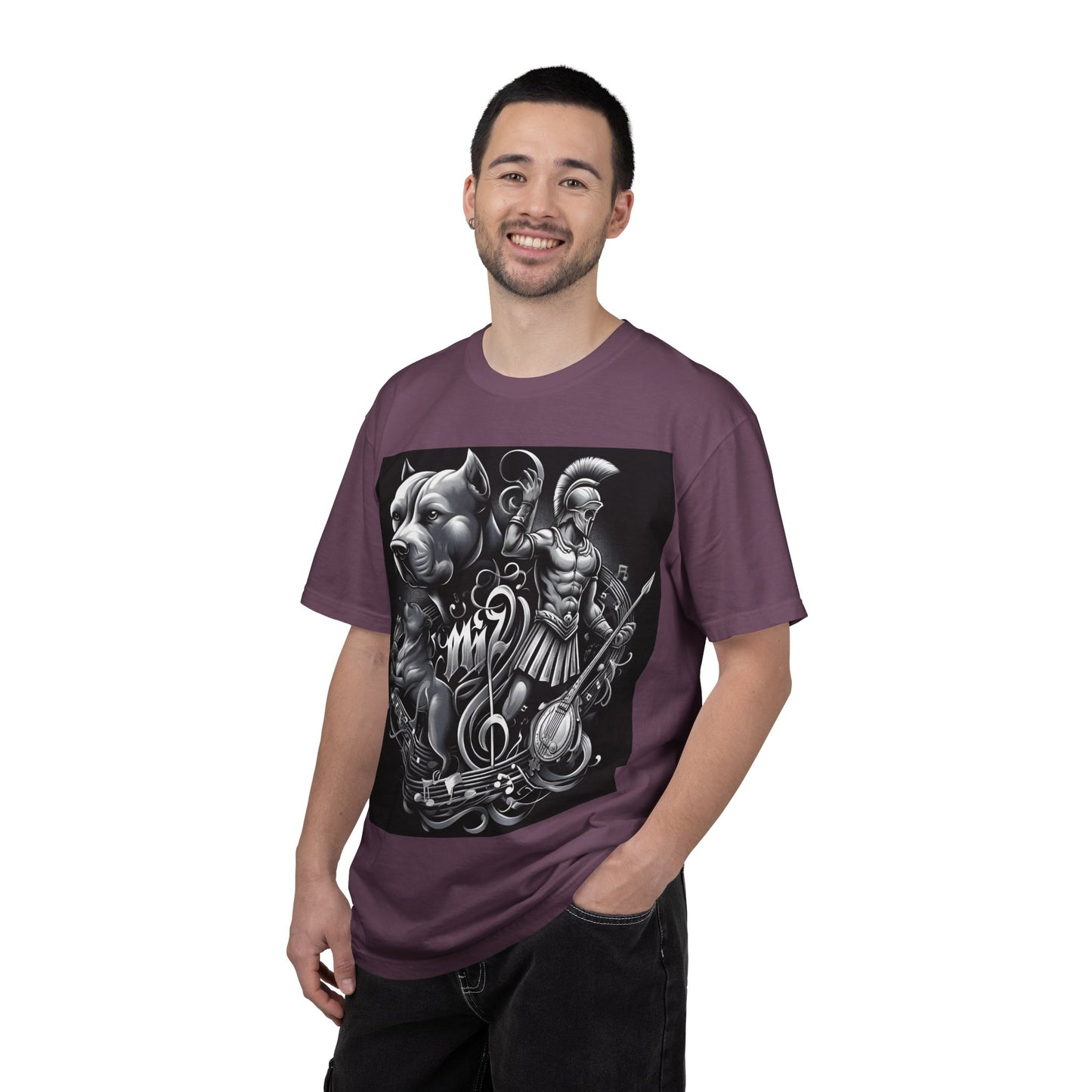 Spartan & Pitbull Graphic T-Shirt — Musical Warrior Tattoo-Style Tee