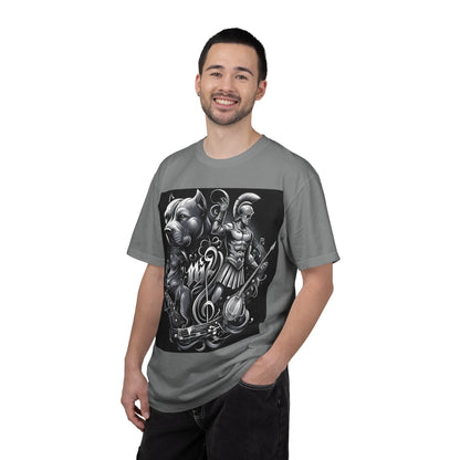Spartan & Pitbull Graphic T-Shirt — Musical Warrior Tattoo-Style Tee