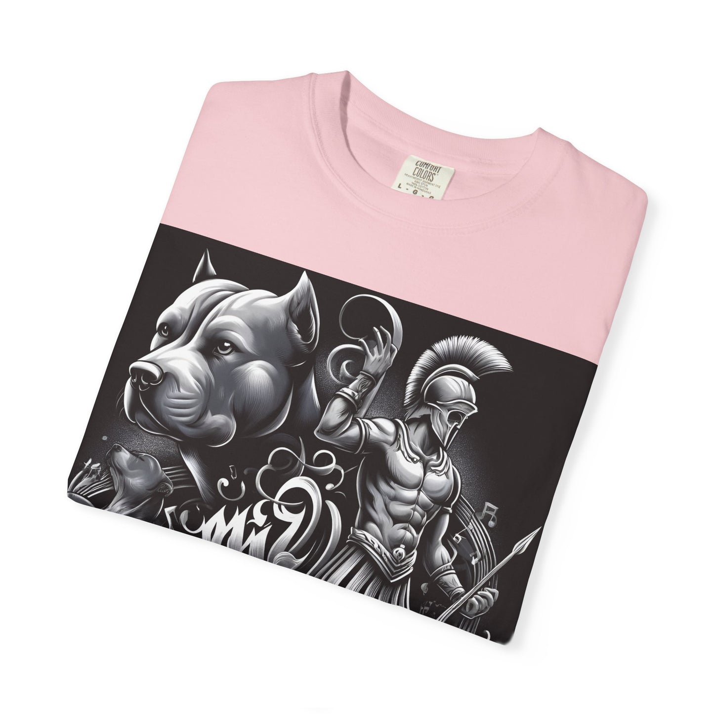 Spartan & Pitbull Graphic T-Shirt — Musical Warrior Tattoo-Style Tee