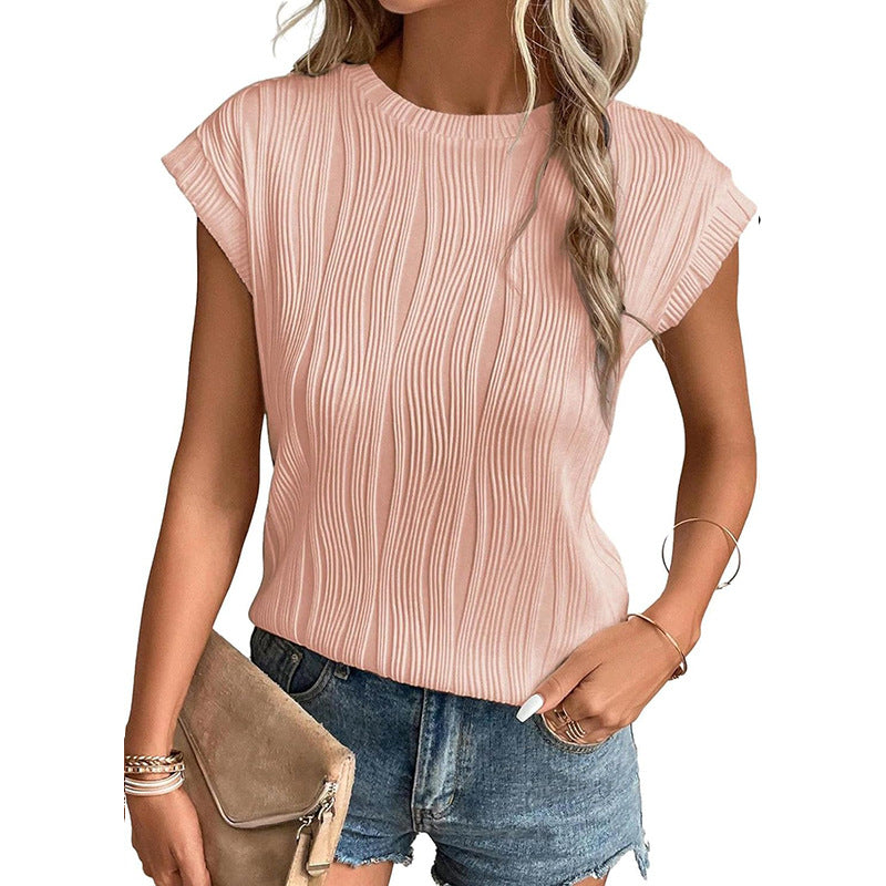 Women's Fashion Top Round Neck Super Short Sleeve Solid Color Summer T-shirt