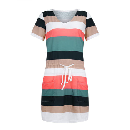 Striped Print Short-sleeved Summer Dress