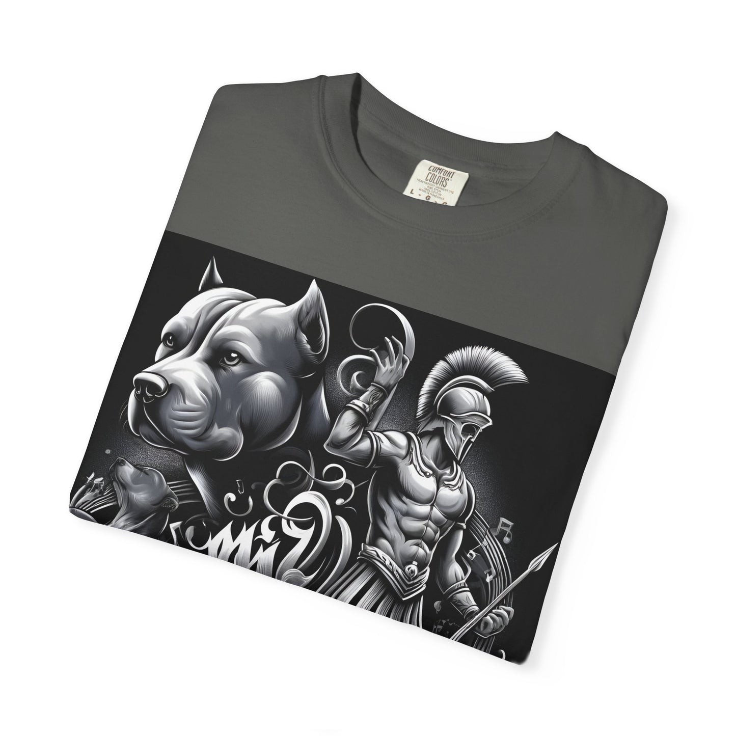 Spartan & Pitbull Graphic T-Shirt — Musical Warrior Tattoo-Style Tee