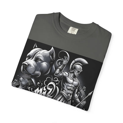 Spartan & Pitbull Graphic T-Shirt — Musical Warrior Tattoo-Style Tee