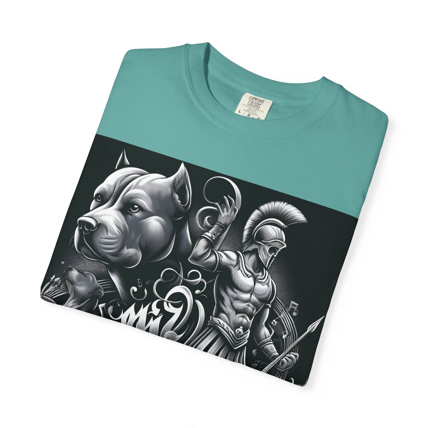 Spartan & Pitbull Graphic T-Shirt — Musical Warrior Tattoo-Style Tee