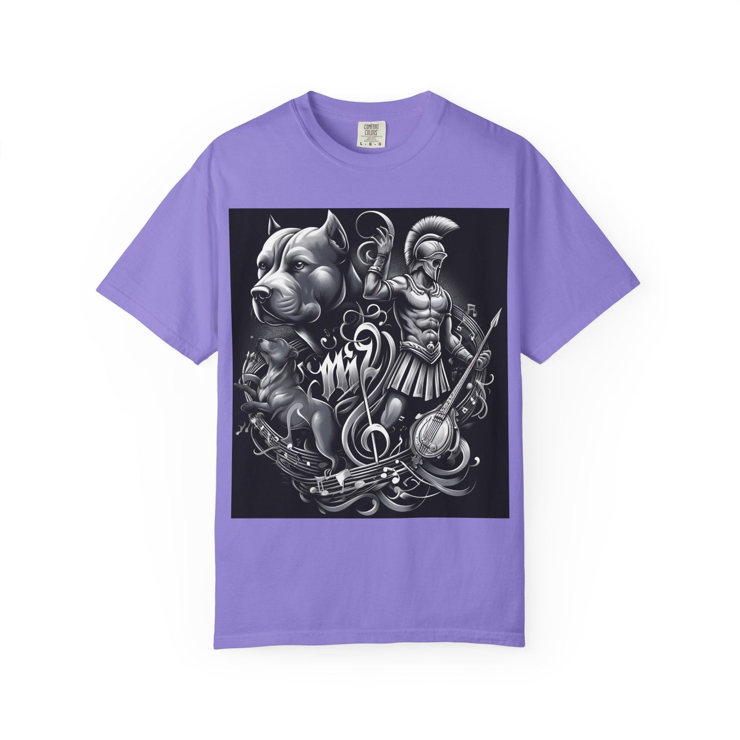 Spartan & Pitbull Graphic T-Shirt — Musical Warrior Tattoo-Style Tee