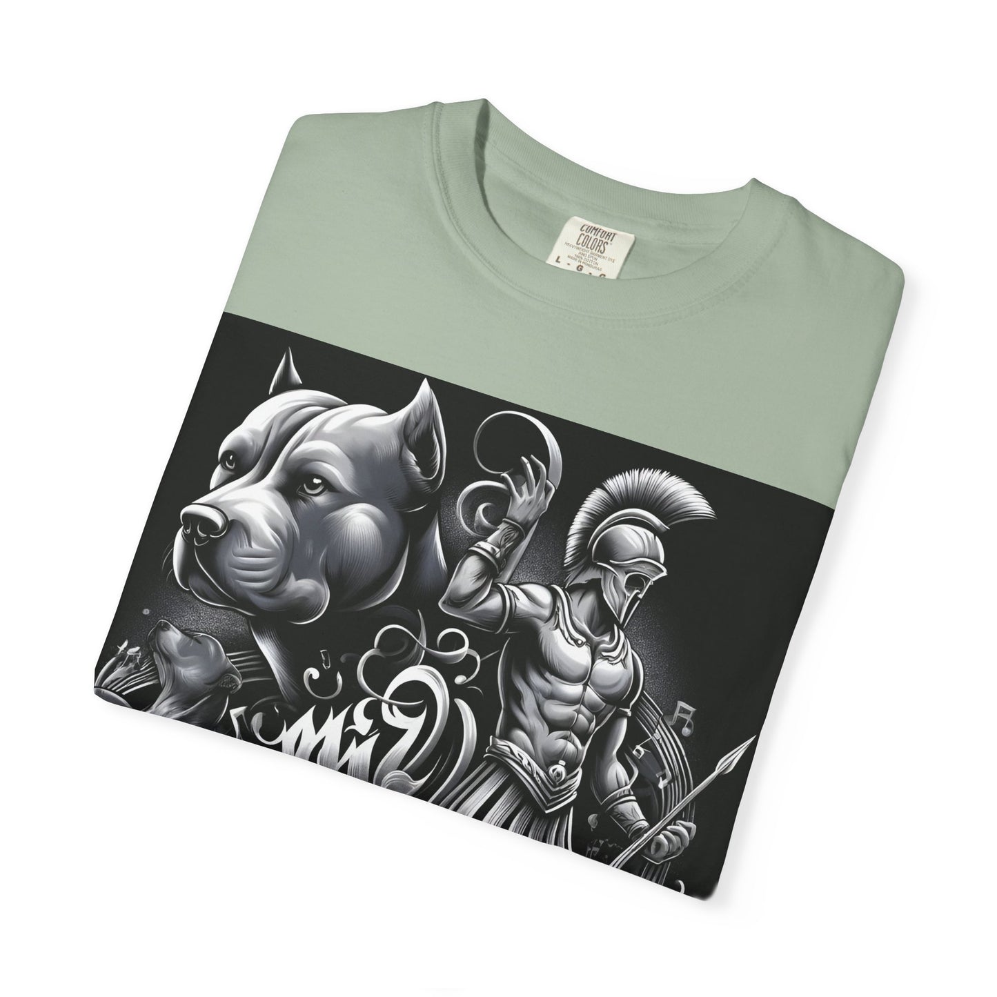 Spartan & Pitbull Graphic T-Shirt — Musical Warrior Tattoo-Style Tee