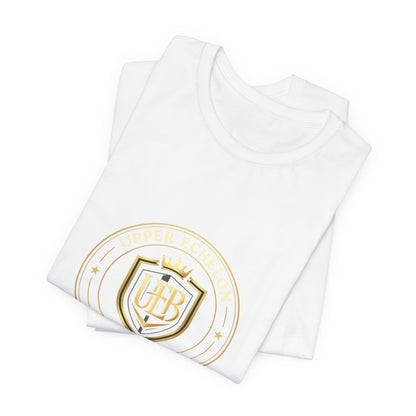Gold Crest Shield Monogram T-Shirt — Elegant Logo Tee