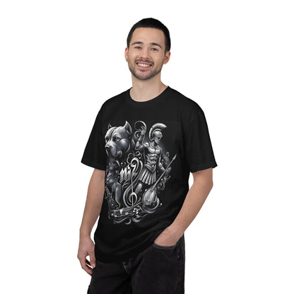 Spartan & Pitbull Graphic T-Shirt — Musical Warrior Tattoo-Style Tee