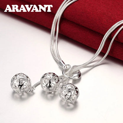 Aravant Silver Jewelry Sets Tassel Balls Drop Earrings Necklaces