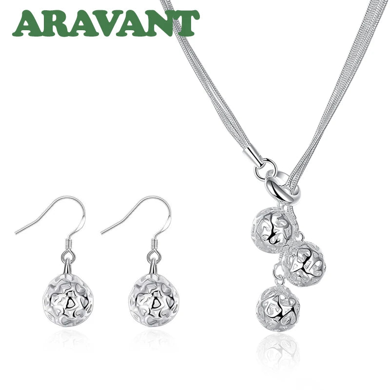 Aravant Silver Jewelry Sets Tassel Balls Drop Earrings Necklaces