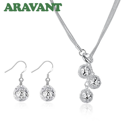 Aravant Silver Jewelry Sets Tassel Balls Drop Earrings Necklaces