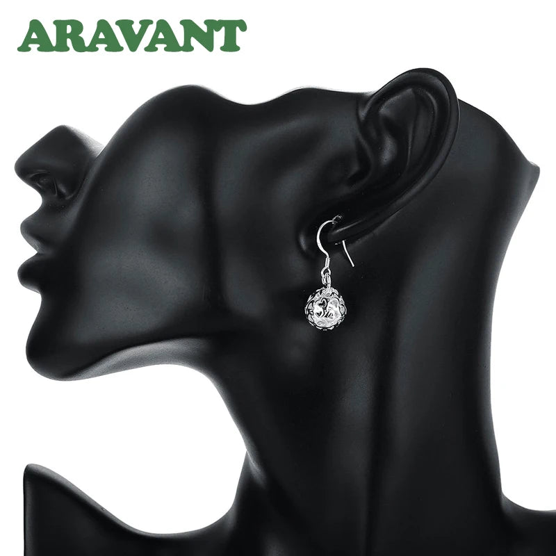 Aravant Silver Jewelry Sets Tassel Balls Drop Earrings Necklaces