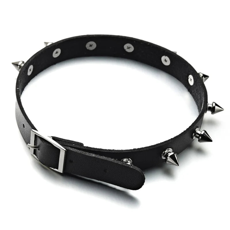 Dalaful Metal Spike Choker PU Leather Collar Necklace