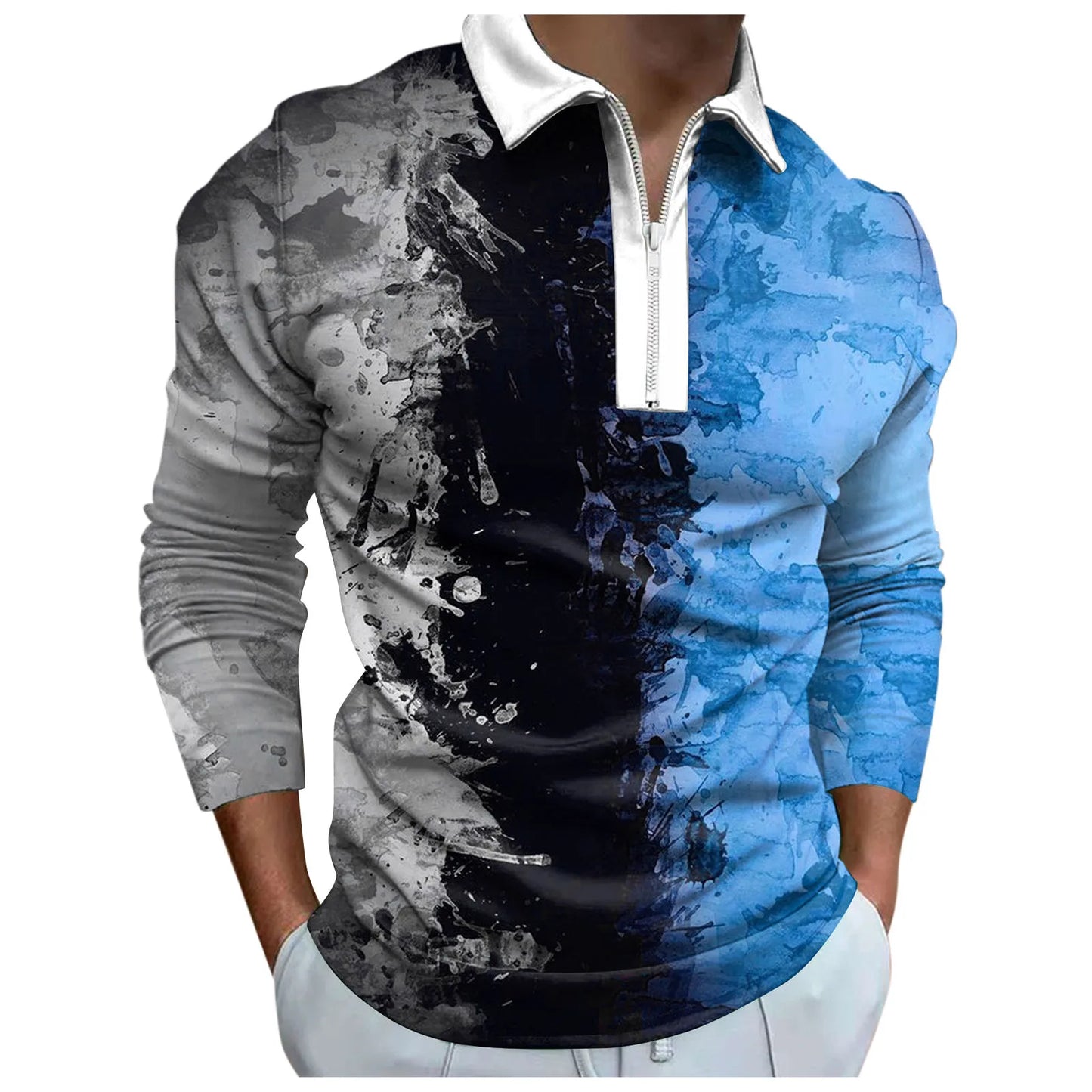Men's Fashion Loose Lapel Zipper Long Sleeve Top