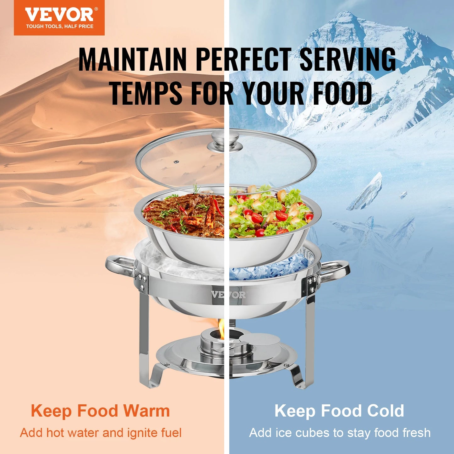 VEVOR 4QT 2-Pack Round Chafing Dish Set