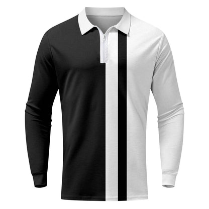 Personality Male Polo Shirt Casual Autumn Spring Striped Print T Shirt Lapel Contrast Color Long Sleeve Mens Polo Shirts Tops