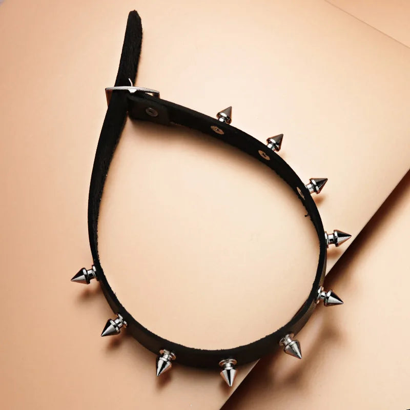 Dalaful Metal Spike Choker PU Leather Collar Necklace