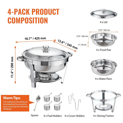 VEVOR 6 QT 4-Pack Round Chaffing Dish buffet set