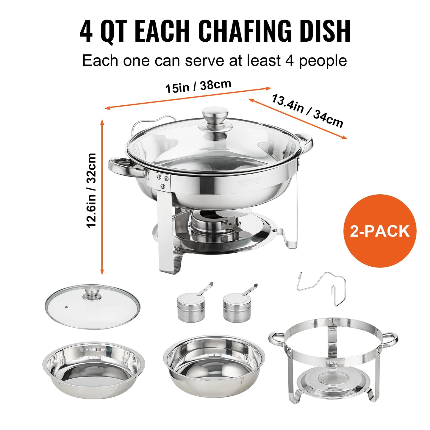 VEVOR 4QT 2-Pack Round Chafing Dish Set